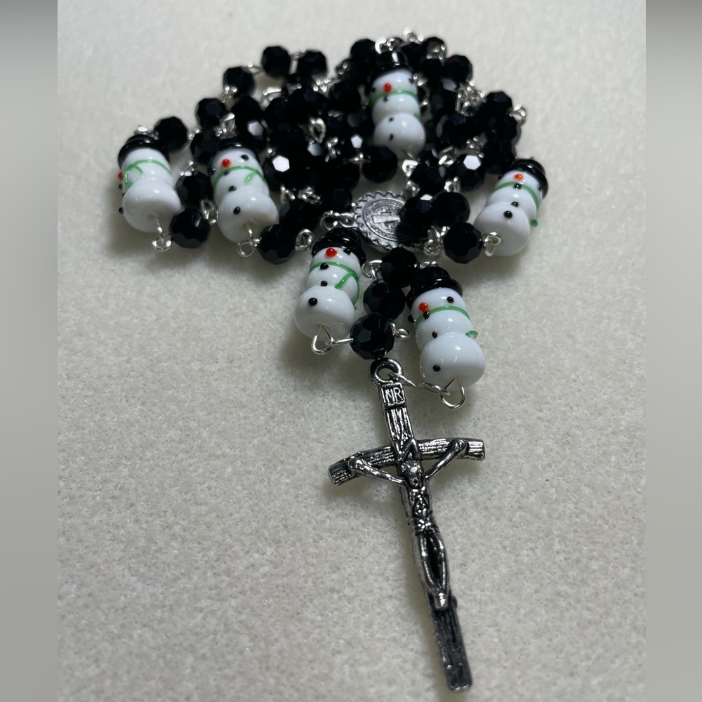 Rosary one of a kind hand crafted with snowman Our Father beads